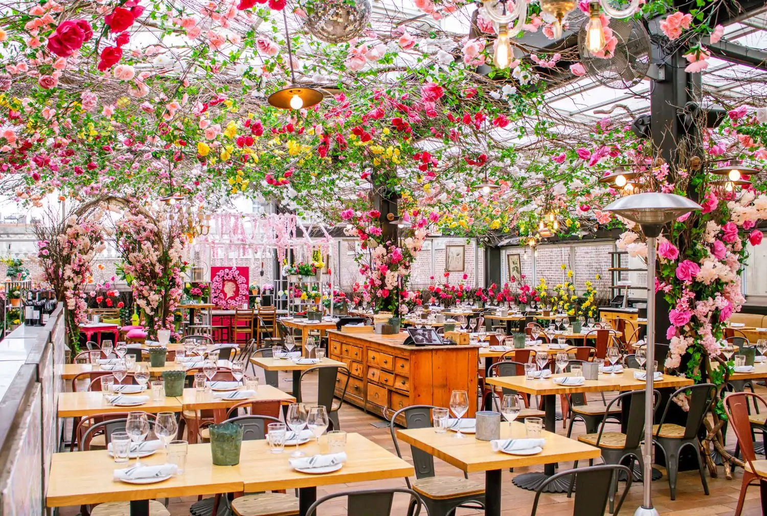 The floral dining room at Amalfi at Serra in New York, on OpenTable.