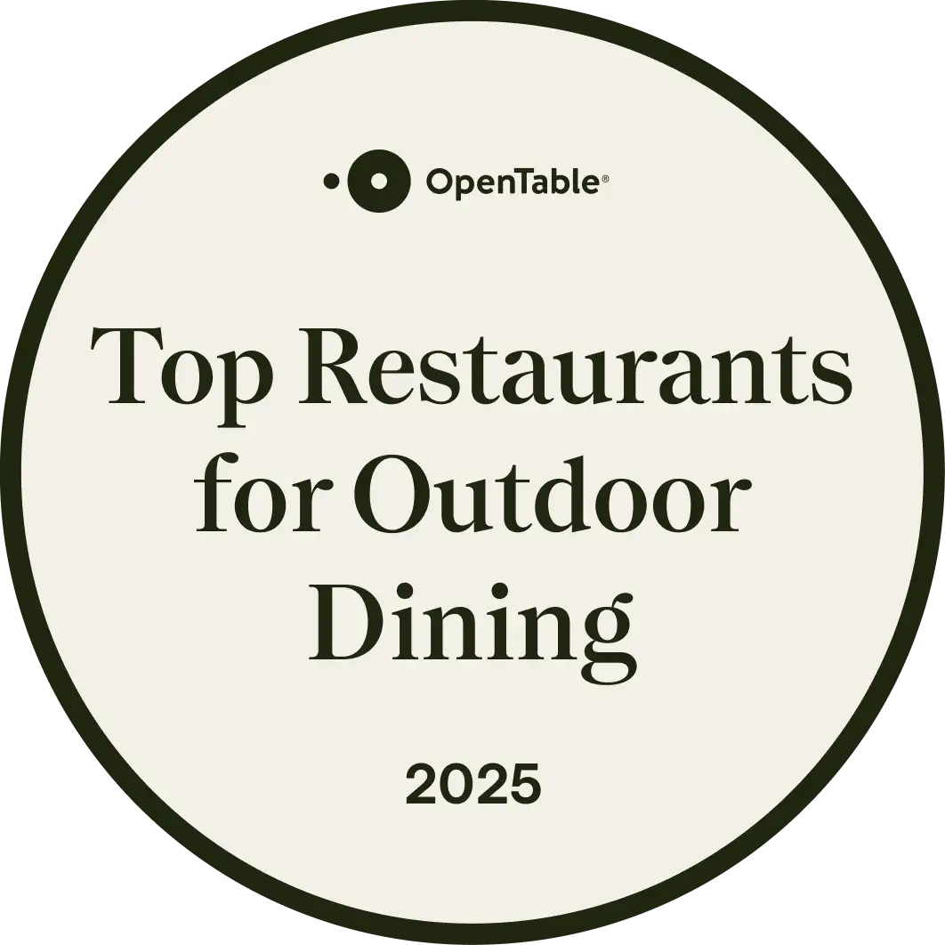 badge that says 'top restaurants for outdoor dining', with a link to a page with out top restaurants