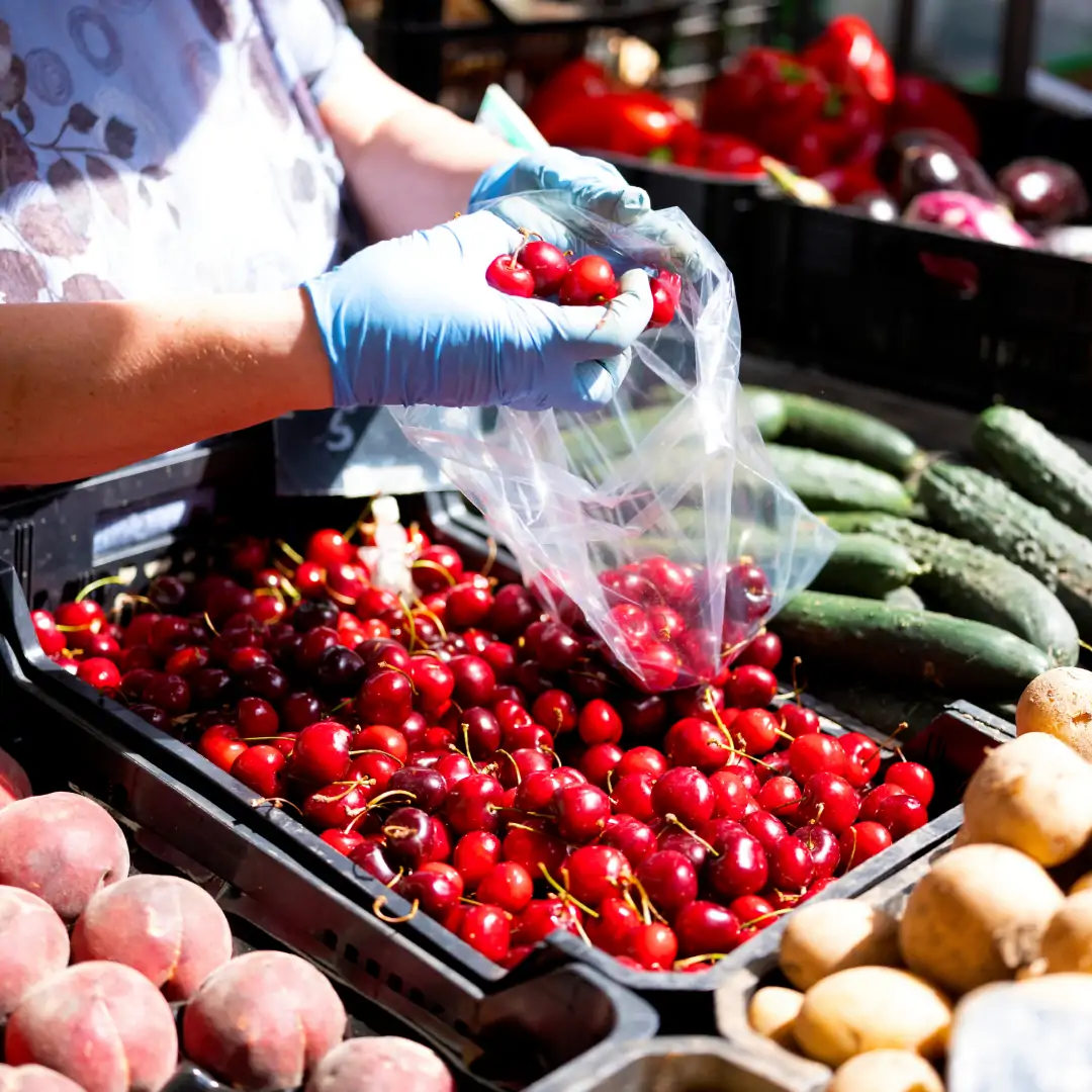 fruit in a market being packed